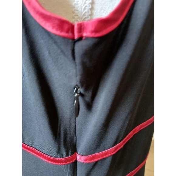 INC Womens Black Red Trim Midi Dress Asymmetrical Ruffle Hem Y2K Style Size L - Picture 8 of 15